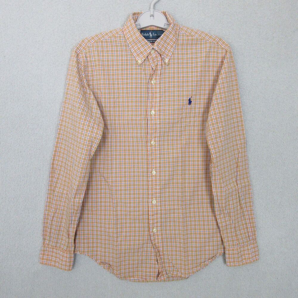 Ralph Lauren Shirt Mens S Slim Fit Orange Multi Plaid Button Down Long Sleeve